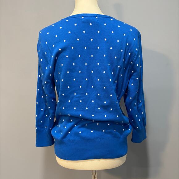 Lands' End Vintage Polka Dot Lamb Holiday Supima Cotton Sweater, Medium Petite - Picture 3 of 6